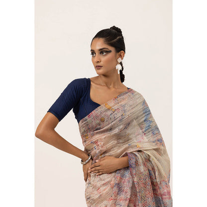 UNALLUME BY NISHA Marble Muse Silk Saree with Unstitched Blouse - Multi-Color