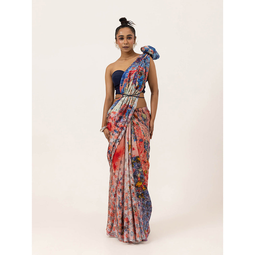 UNALLUME BY NISHA Pop Marble Silk Saree with Unstitched Blouse - Multi-Color