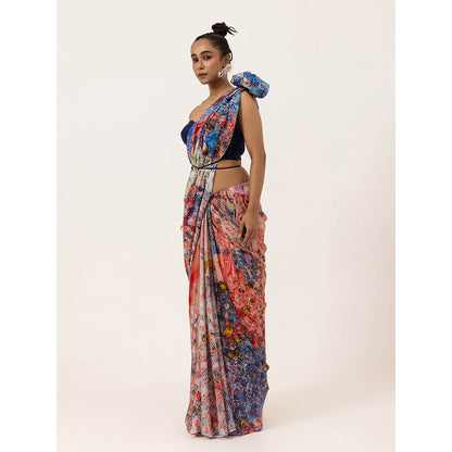 UNALLUME BY NISHA Pop Marble Silk Saree with Unstitched Blouse - Multi-Color