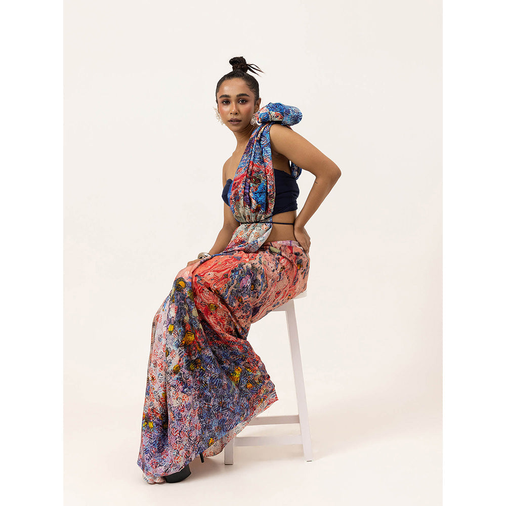 UNALLUME BY NISHA Pop Marble Silk Saree with Unstitched Blouse - Multi-Color