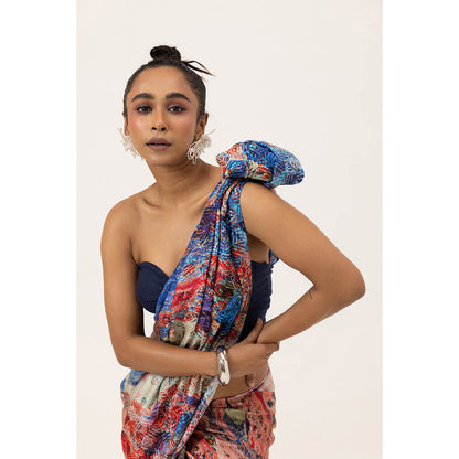 UNALLUME BY NISHA Pop Marble Silk Saree with Unstitched Blouse - Multi-Color
