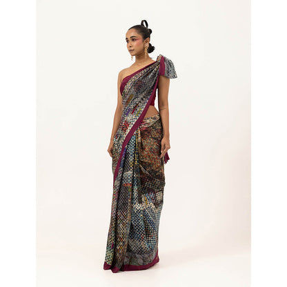 UNALLUME BY NISHA Silk Saree with Unstitched Blouse - Multi-Color