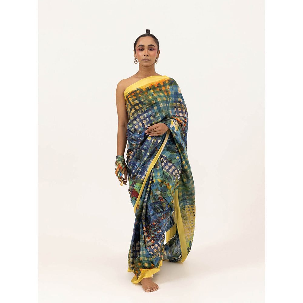 UNALLUME BY NISHA Block And Blend Silk Saree with Unstitched Blouse - Multi-Color