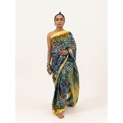 UNALLUME BY NISHA Block And Blend Silk Saree with Unstitched Blouse - Multi-Color