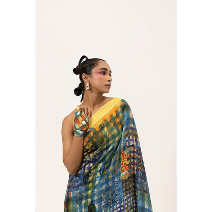 UNALLUME BY NISHA Block And Blend Silk Saree with Unstitched Blouse - Multi-Color