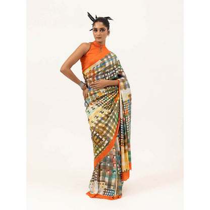 UNALLUME BY NISHA Vibrant Grid Silk Saree with Unstitched Blouse - Multi-Color