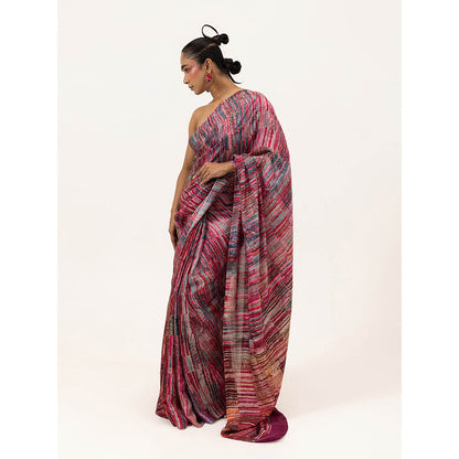 UNALLUME BY NISHA Crimson Tide Silk Saree with Unstitched Blouse - Pink