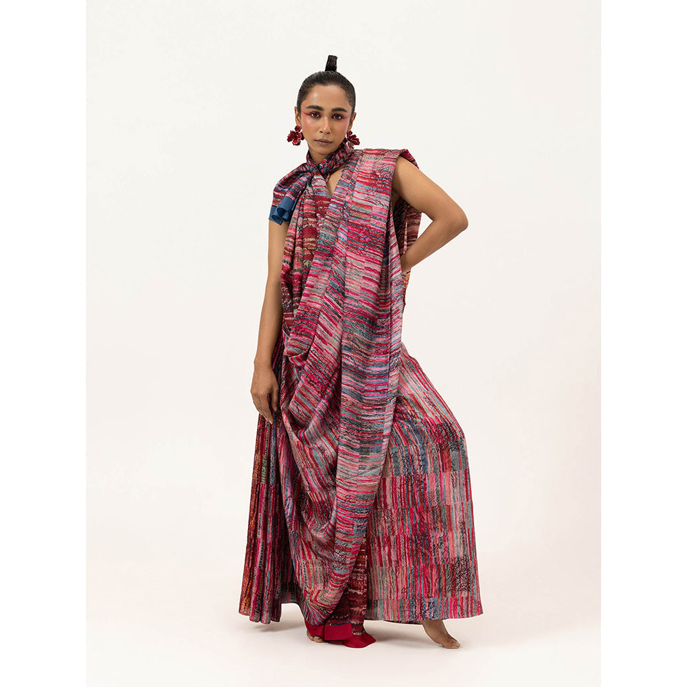 UNALLUME BY NISHA Crimson Tide Silk Saree with Unstitched Blouse - Pink