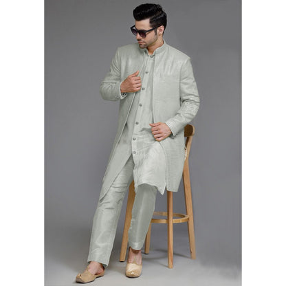 UTSAV FASHION Grey Cotton Silk Embellished Sherwani With Kurta & Pant