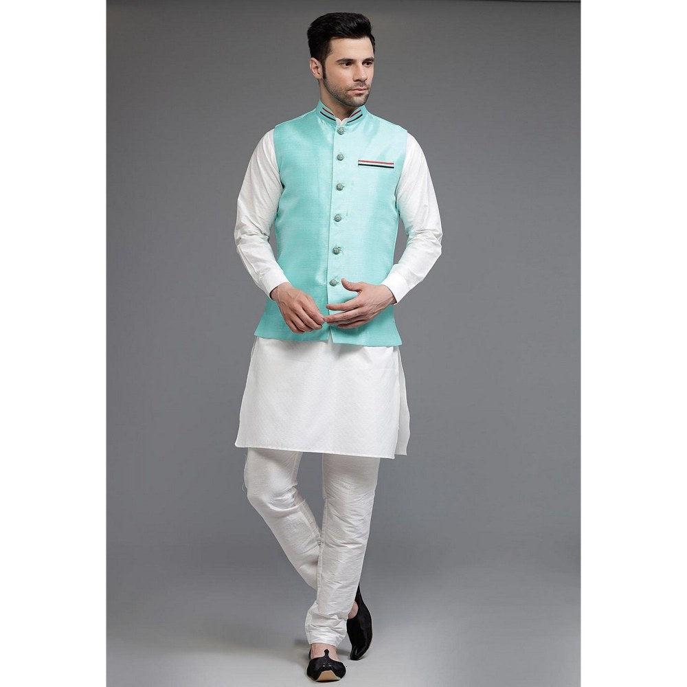 UTSAV FASHION Art Silk Off White Dupion Silk Kurta with Pyjama and Nehru Jacket