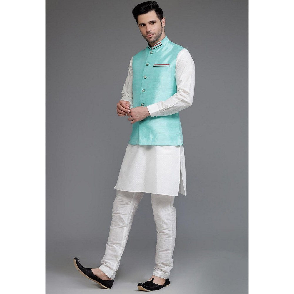 UTSAV FASHION Art Silk Off White Dupion Silk Kurta with Pyjama and Nehru Jacket