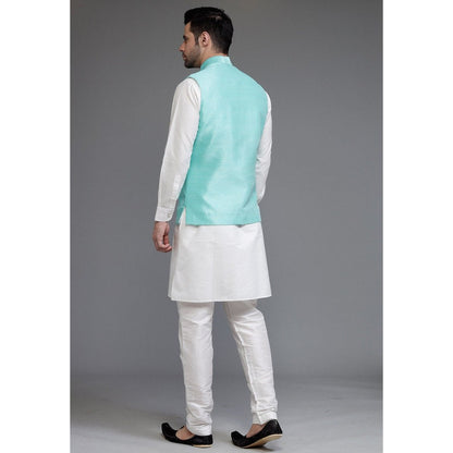 UTSAV FASHION Art Silk Off White Dupion Silk Kurta with Pyjama and Nehru Jacket