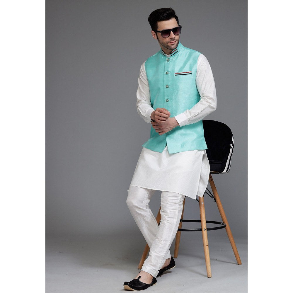 UTSAV FASHION Art Silk Off White Dupion Silk Kurta with Pyjama and Nehru Jacket