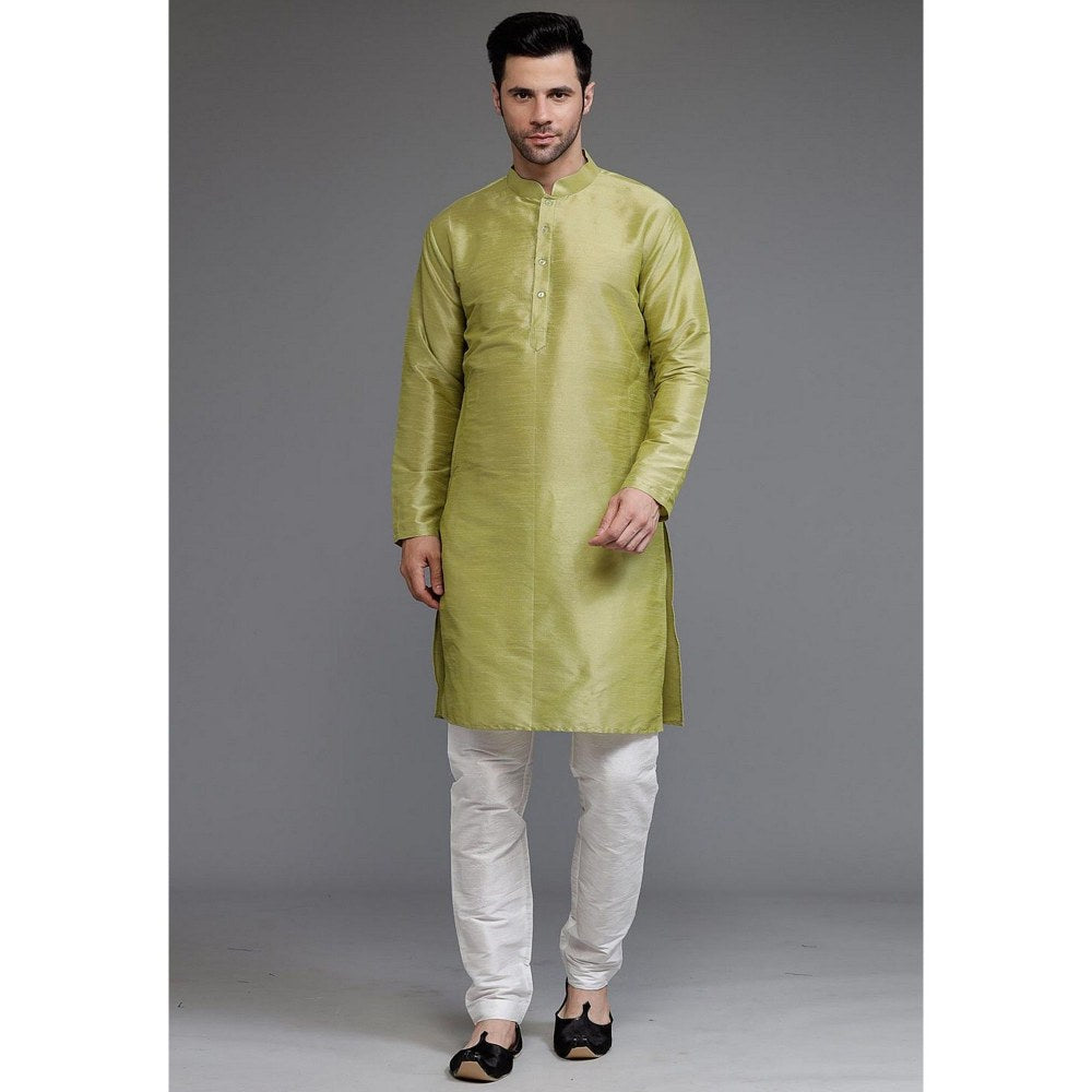UTSAV FASHION Art Silk Olive Green Jacquard Kurta with Pyjama and Nehru Jacket