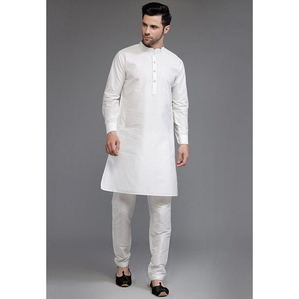 UTSAV FASHION Off White Art Silk Suede Kurta with Pyjama and Nehru Jacket