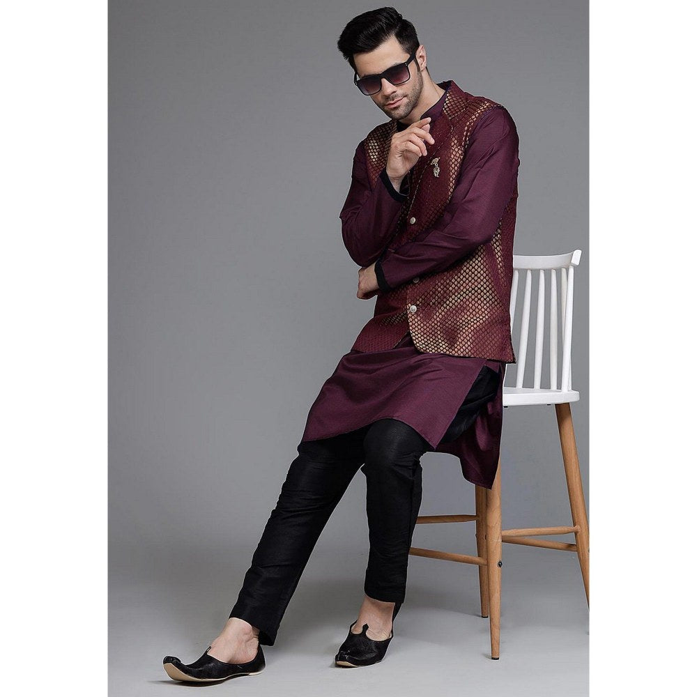 UTSAV FASHION Woven Art Silk Purple Kurta with Pant and Jacket