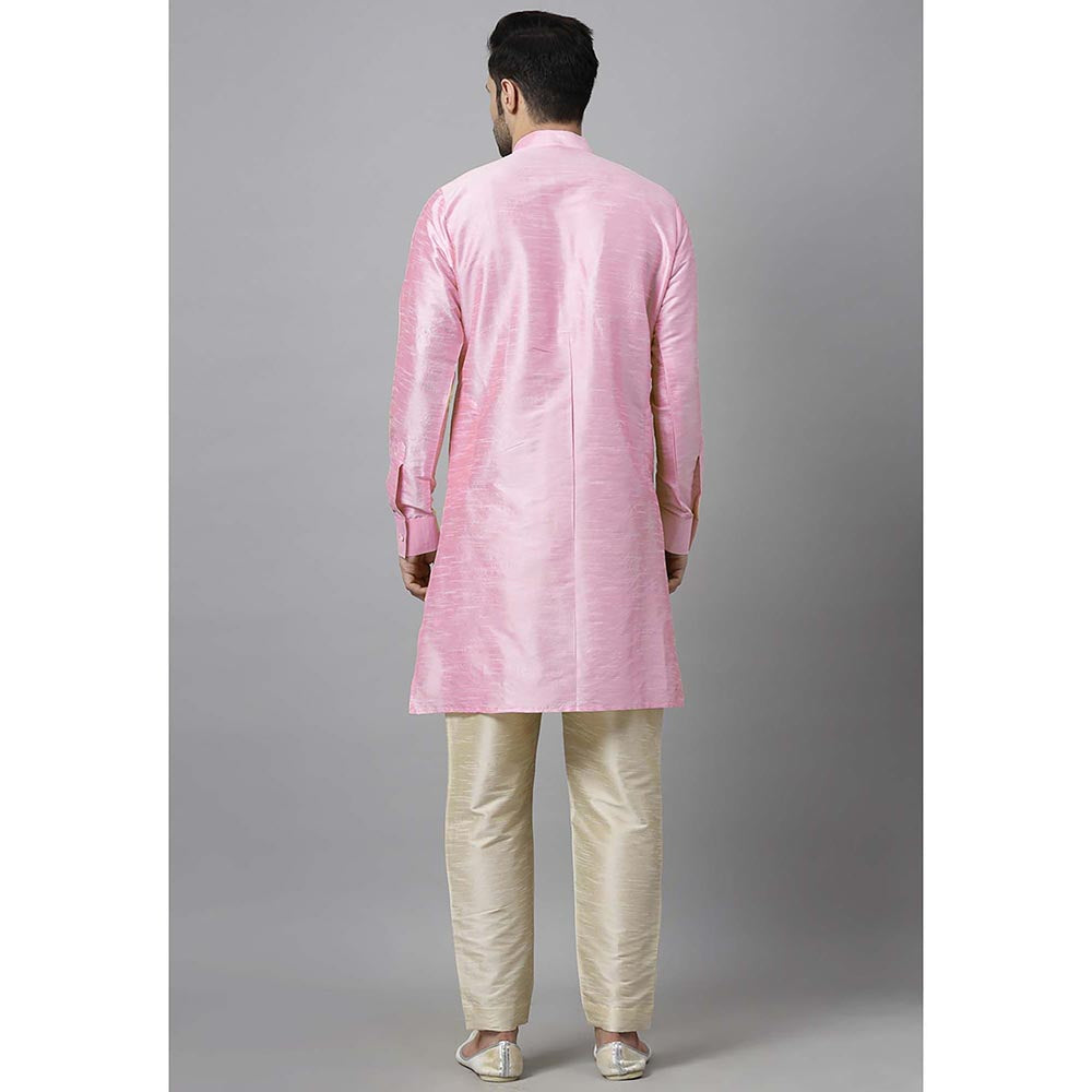 UTSAV FASHION Men Pink Embroidered High Slit Sequined Kurta and Pant