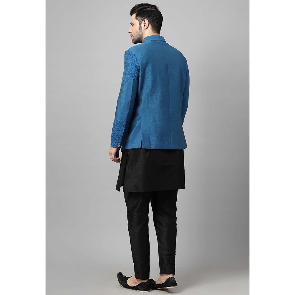 UTSAV FASHION Men Teal Embroidered Dupion Silk Kurta and Pant with Jacket