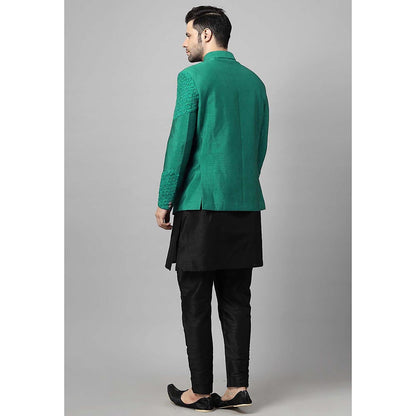 UTSAV FASHION Men Green Embroidered Dupion Silk Kurta and Pant with Jacket