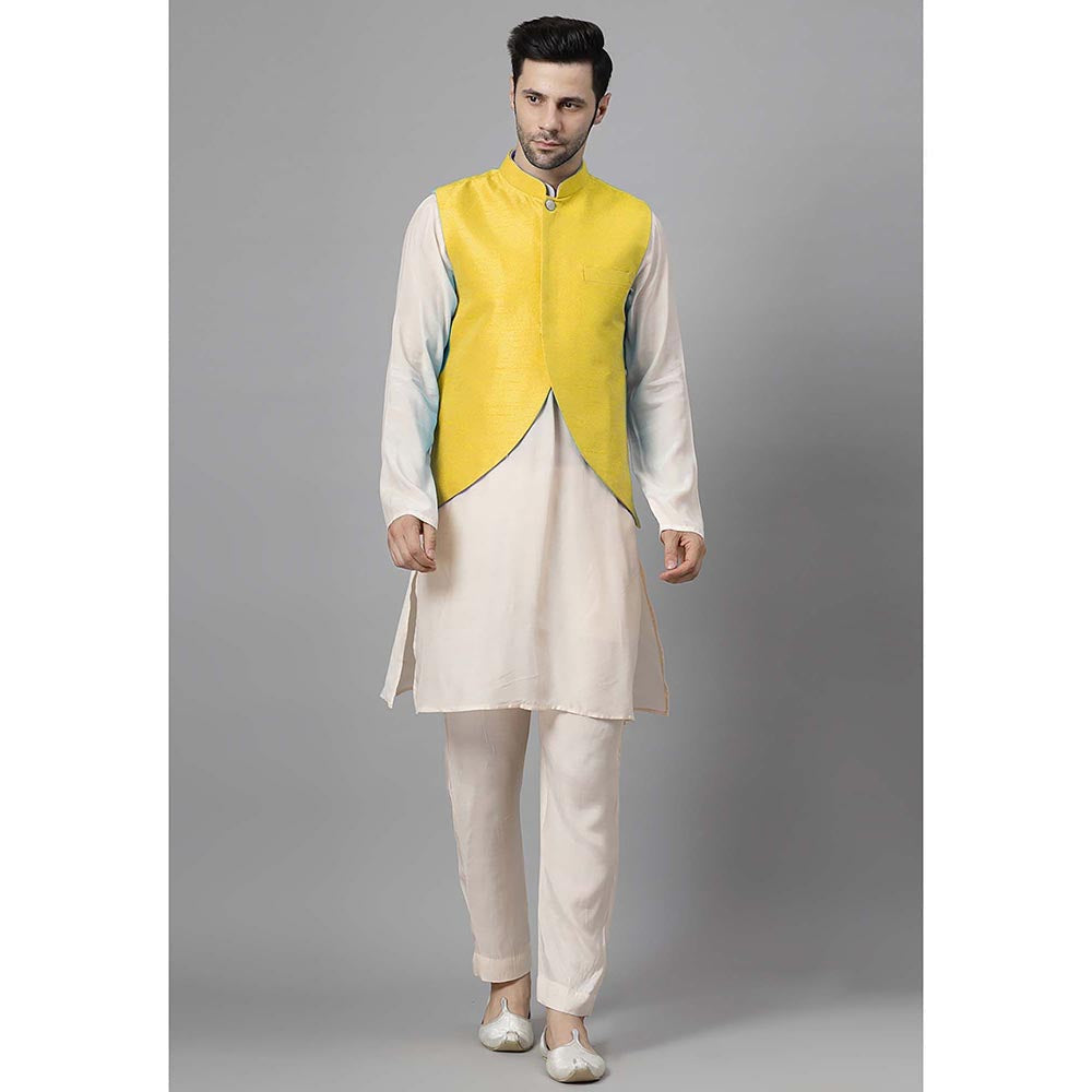 UTSAV FASHION Men Yellow Kurta Pant with Jacket