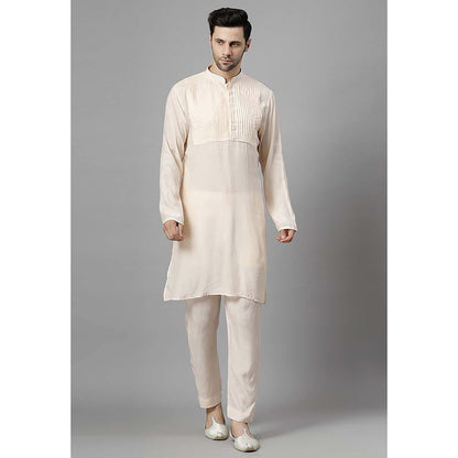 UTSAV FASHION Men Navy Blue Beads and Stones Kurta with Pant and Jacket