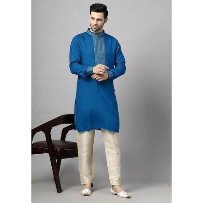 UTSAV FASHION Blue Sequinned Mandarin Collar Straight Kurta and Pant