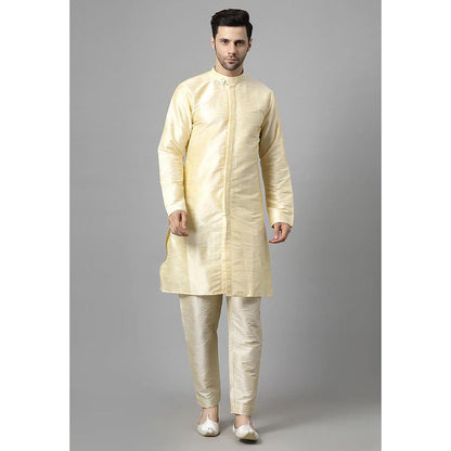 UTSAV FASHION Men Beige Ethnic Beads and Stones Kurta Pant and Jacket
