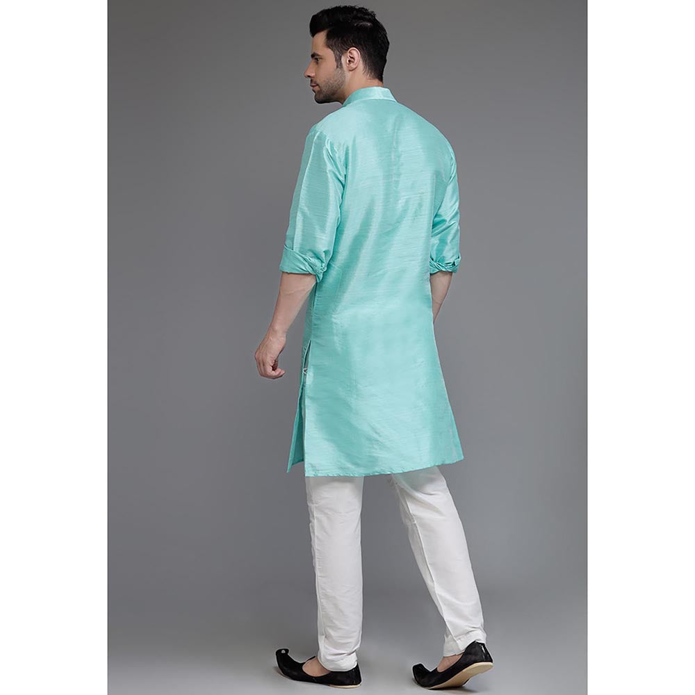 UTSAV FASHION Colourblocked Mandarin Collar Dupion Silk Kurta and Pant