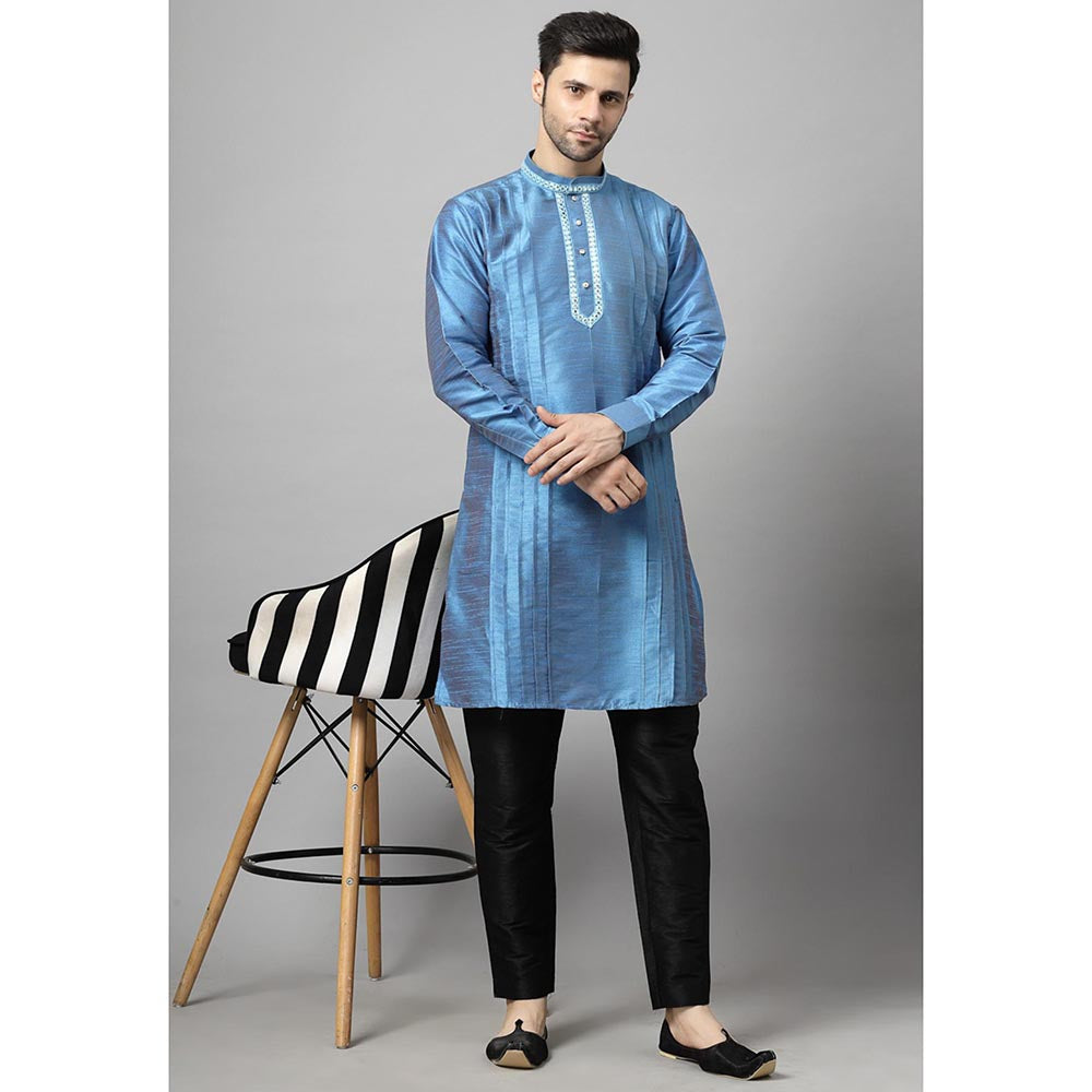 UTSAV FASHION Men Yoke Mirror Work Silk Kurta with Pant