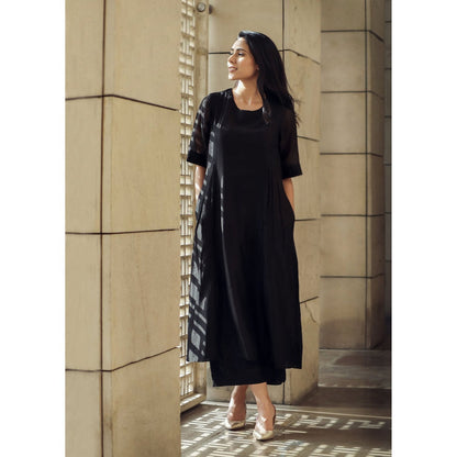 Vaaya The Black Silk Chanderi Ensemble Kurta with Palazzo (Set of 2)