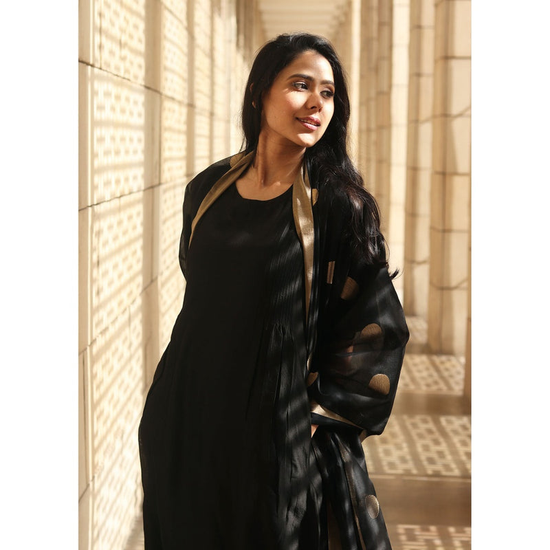 Vaaya The Black Silk Chanderi Ensemble Kurta with Palazzo (Set of 2)