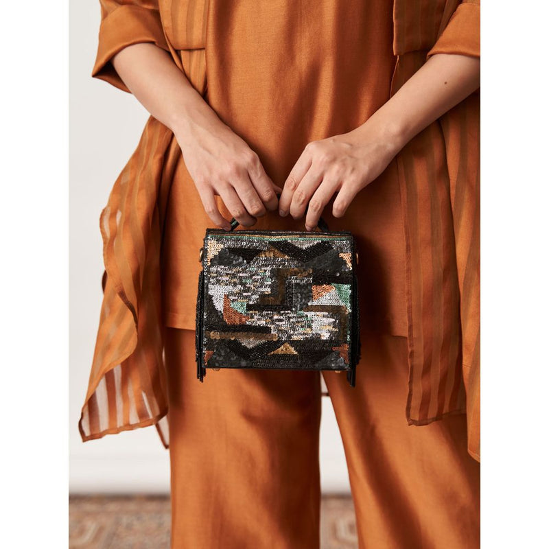 Vaaya The Bronze Silk Chanderi Ensemble Kurta with Overlay and Pant (Set of 3)