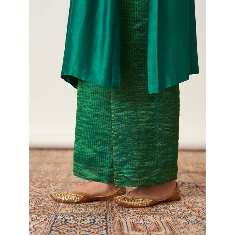 Vaaya The Panna Silk Chanderi Green Kurta with Palazzo (Set of 2)