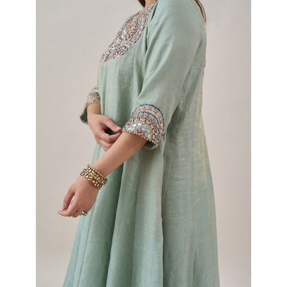Vaaya The Blue Chanderi Gota Zari Anarkali Kurta with Palazzo and Dupatta (Set of 3)