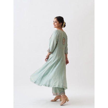 Vaaya The Blue Chanderi Gota Zari Anarkali Kurta with Palazzo and Dupatta (Set of 3)