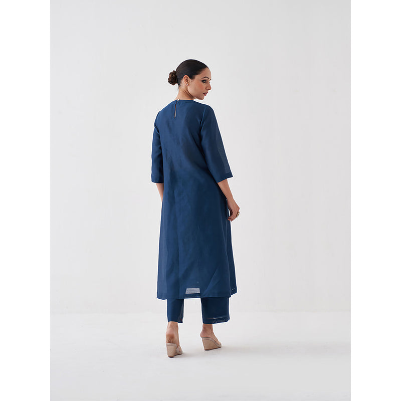 Vaaya Midnight Blue Silk Chanderi Kurta with Pant (Set of 2)