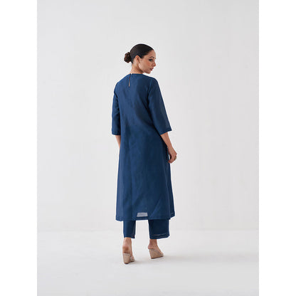 Vaaya Midnight Blue Silk Chanderi Kurta with Pant (Set of 2)