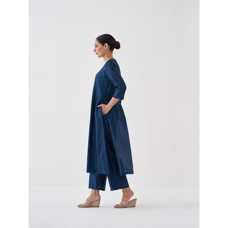 Vaaya Midnight Blue Silk Chanderi Kurta with Pant (Set of 2)
