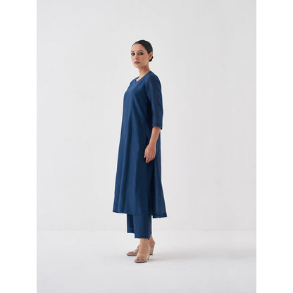 Vaaya Midnight Blue Silk Chanderi Kurta with Pant (Set of 2)