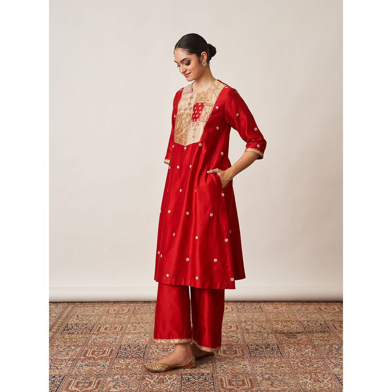 Vaaya The Sindoori Silk Chanderi Banarasi Kurta with Palazzo and Dupatta (Set of 3)