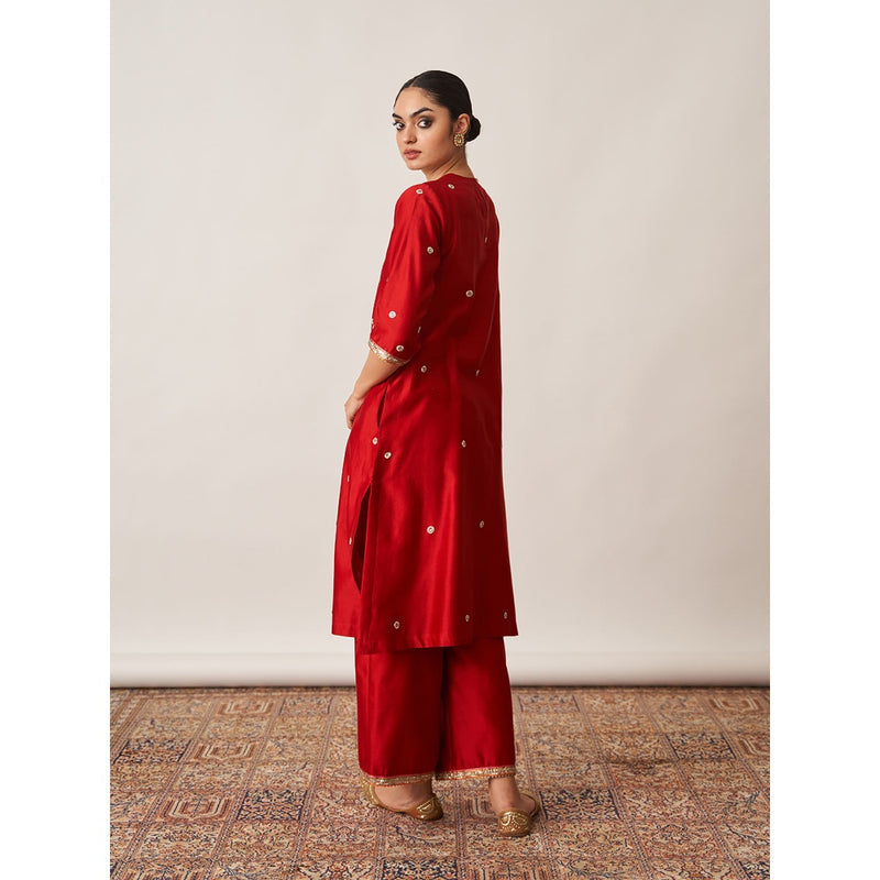 Vaaya The Sindoori Silk Chanderi Banarasi Kurta with Palazzo and Dupatta (Set of 3)
