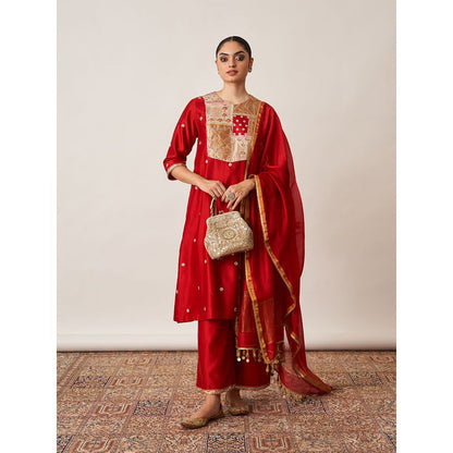 Vaaya The Sindoori Silk Chanderi Banarasi Kurta with Palazzo and Dupatta (Set of 3)