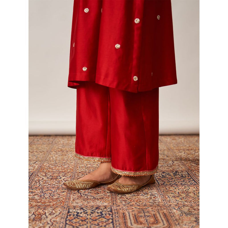 Vaaya The Sindoori Silk Chanderi Banarasi Kurta with Palazzo and Dupatta (Set of 3)