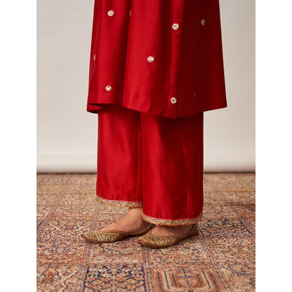 Vaaya The Sindoori Silk Chanderi Banarasi Kurta with Palazzo and Dupatta (Set of 3)