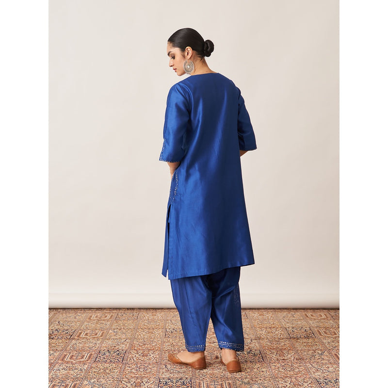 Vaaya Blue Pure Handwoven Silk Chander Kurta with Salwar and Dupatta (Set of 3)