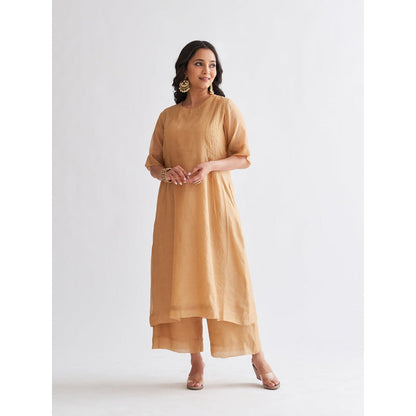Vaaya Gold Pure Handwoven Silk Kurta with Palazzo (Set of 2)