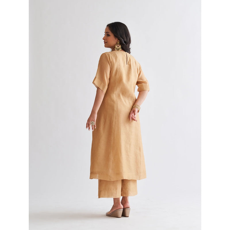 Vaaya Gold Pure Handwoven Silk Kurta with Palazzo (Set of 2)