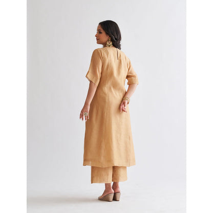 Vaaya Gold Pure Handwoven Silk Kurta with Palazzo (Set of 2)