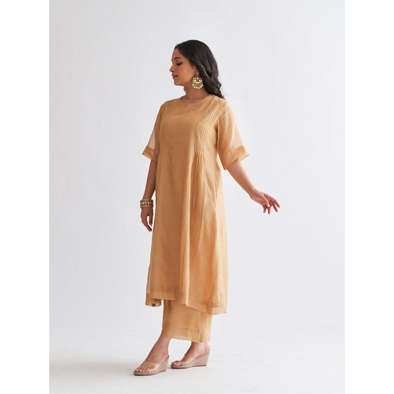 Vaaya Gold Pure Handwoven Silk Kurta with Palazzo (Set of 2)