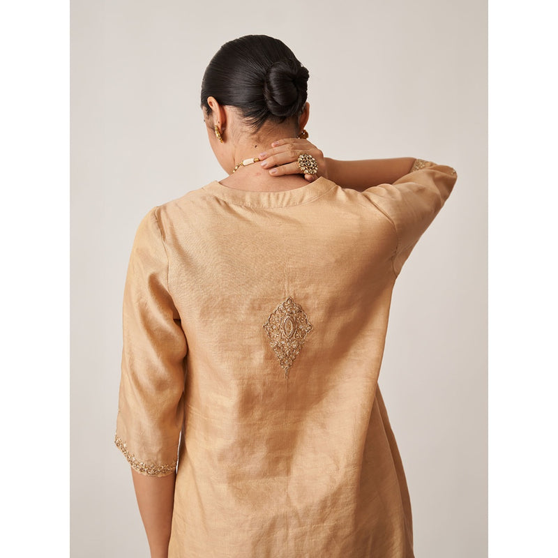 Vaaya Gold Pure Handwoven Silk Kurta with Palazzo (Set of 2)